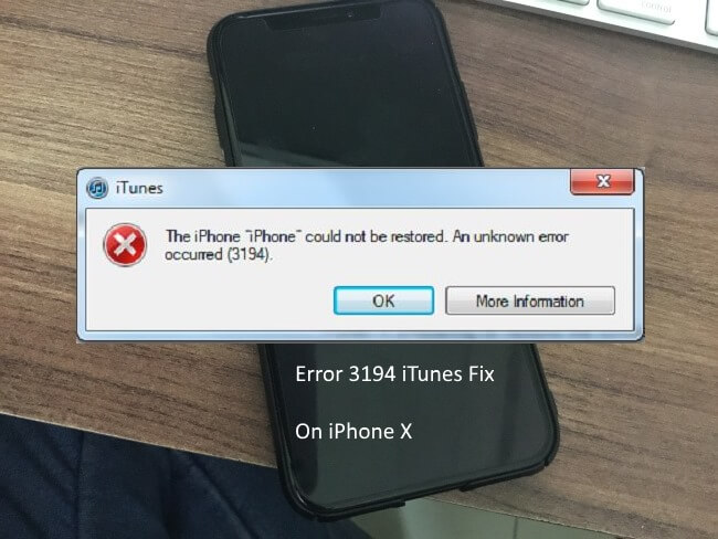 Исправить ошибку iTunes 3194 iPhone X / XS (Max) / XR: ошибка 3600,17,1639