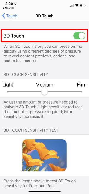 Как отключить / включить 3D Touch на iPhone 8 (Plus) / 7 (Plus) / 6S (Plus)