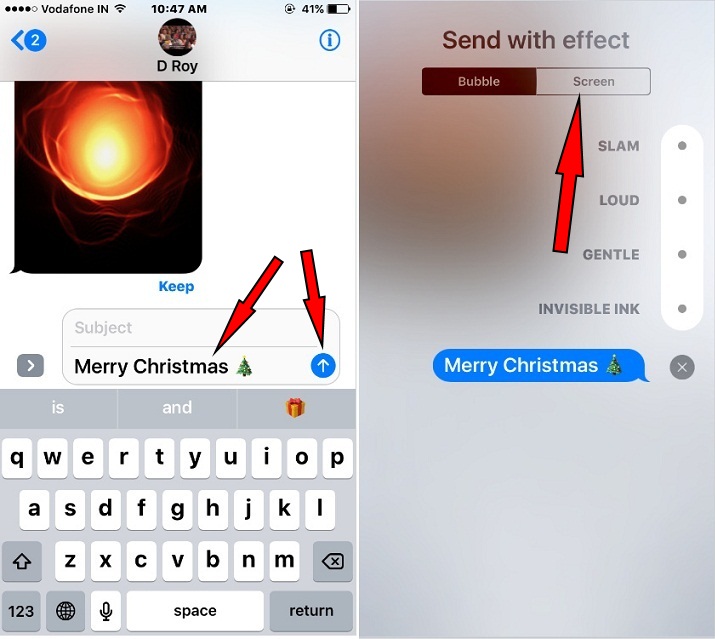 Как отправить эффекты iMessage с эффектом праздничного экрана iPhone, Mac