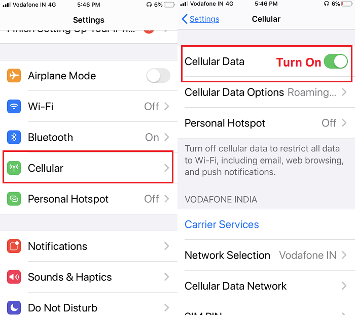 4 исправления не позволяют включить сотовые данные для отдельных приложений на iPhone, Android